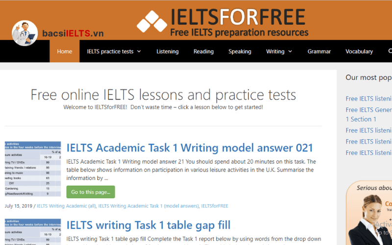 IELTS For Free - Trang web học tiếng Anh IELTS miễn phí