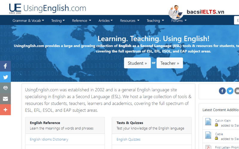 IELTS Using English - Trang web học tiếng Anh IELTS miễn phí