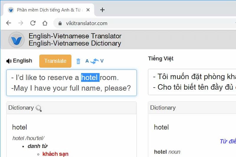 Trang web Vietnamese English Translator